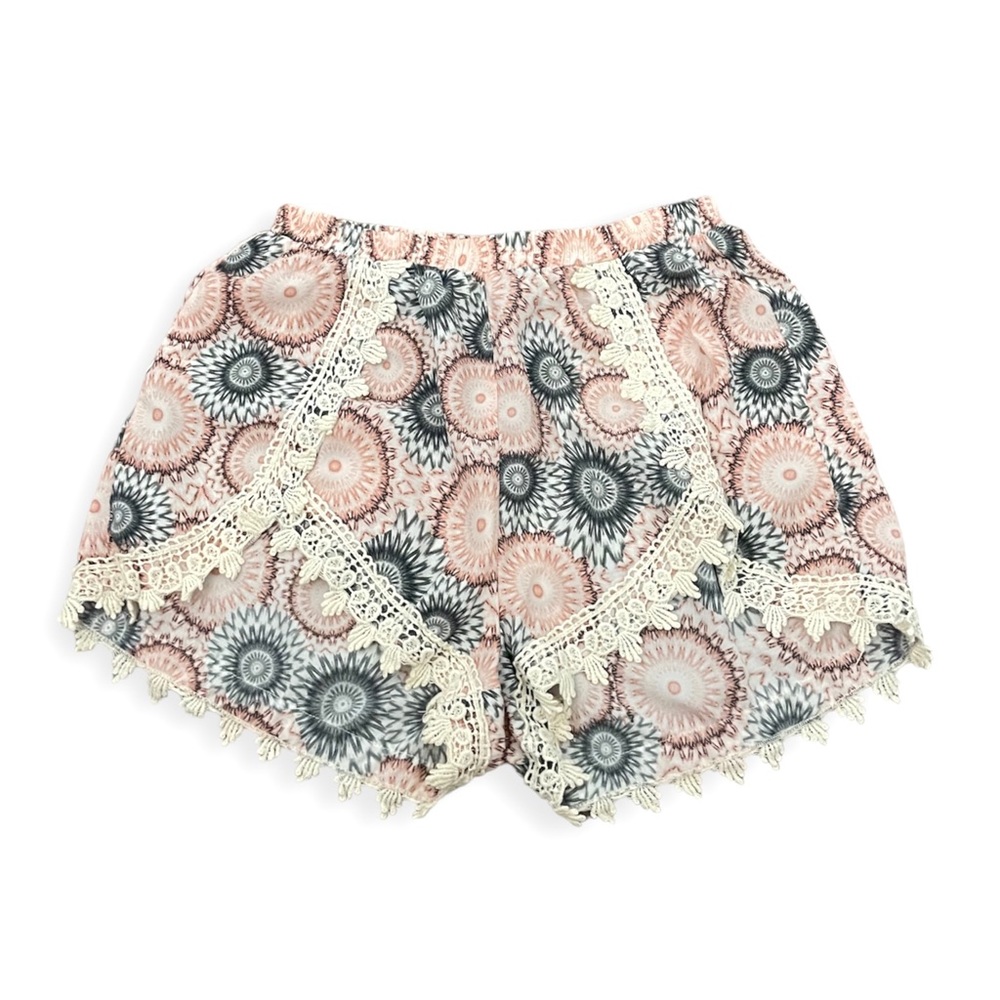 Printed Crochet Trim High Waisted Shorts size S